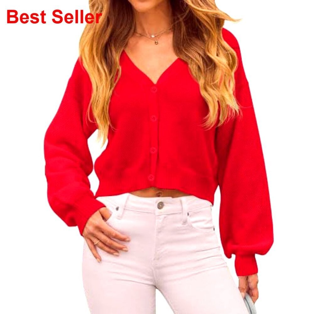 Long Sleeve Open Front Cropped Cardigan Sweater Button Down Shirt